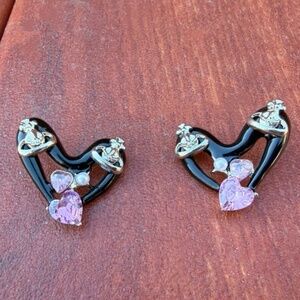 Japanese Heart Pink Zircon Planet Stud Earrings